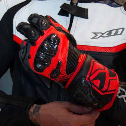 Imagem de Luva X11 Racing Carbon Vermelho Motociclista Proteção Couro