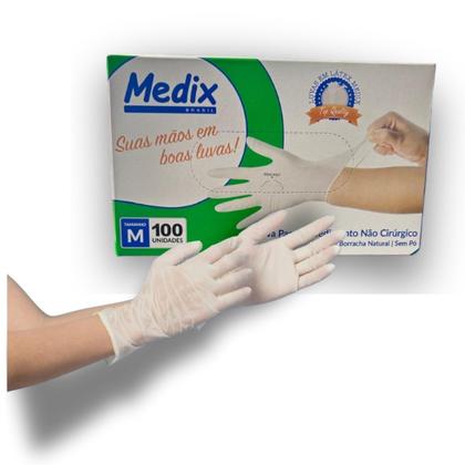 Imagem de Luvas de Látex Sem Pó Descartável M 100 Unidades Medix