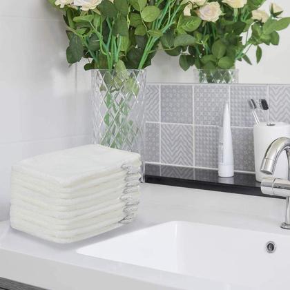 Imagem de Luvas de microfibra para lavagem corporal PHOGARY, pacote com 10, brancas, 15x21cm