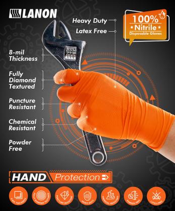 Imagem de Luvas de nitrilo descartáveis LANON 8mil Orange Medium (100)