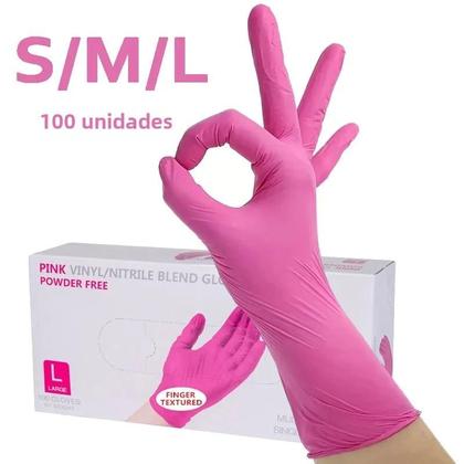 Imagem de Luvas de Nitrilo Rosa Descartáveis - 100/50/20 Unidades - À Prova D'Água