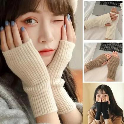 Imagem de Luvas De Tricô Femininas De Inverno Macias E Quentes Com Dedos Cortados