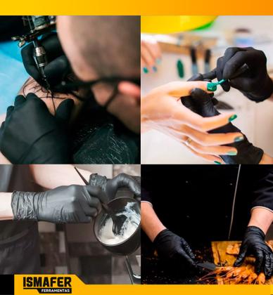 Imagem de Luvas Descartáveis Antiderrapantes Preto Tam G Nitrilo 100un