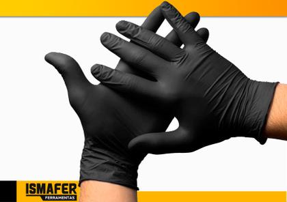 Imagem de Luvas Descartáveis Antiderrapantes Preto Tam G Nitrilo 100un