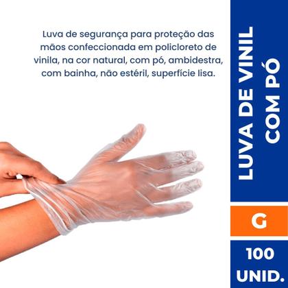 Imagem de Luvas Descartáveis Talge Tamanho G Vinil C Pó 100 Unidades