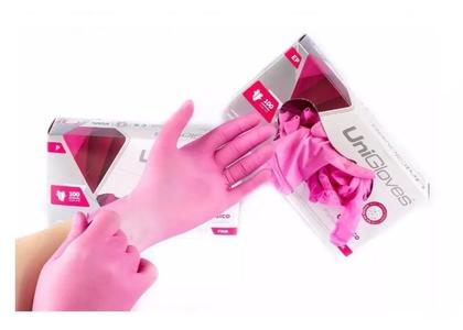 Imagem de Luvas descartáveis UniGloves Clássico cor rosa tamanho M de látex com pó x 100 unidades