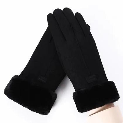 Imagem de Luvas Femininas De Inverno Em Suede Com Forro De Lã, Quentes E À Prova De Vento, Com Tela Sensível