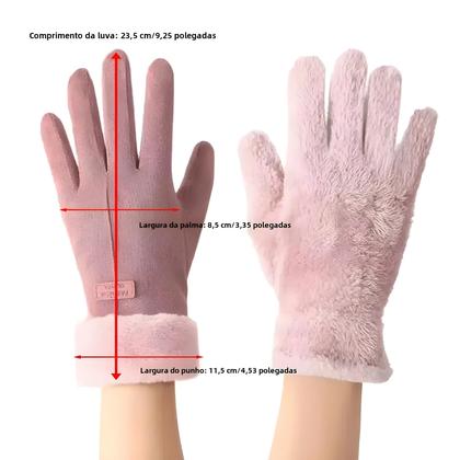Imagem de Luvas Femininas Peludas Quentes com Tela de Toque - Ideal para Outono/Inverno