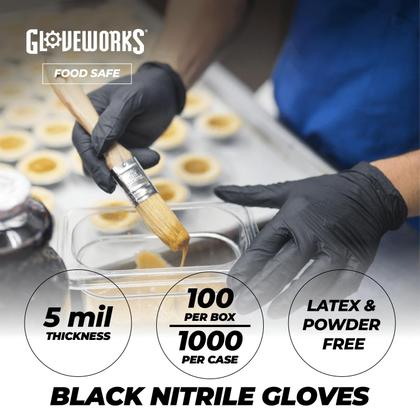 Imagem de Luvas industriais de nitrilo descartáveis GLOVEWORKS Black 5 Mil