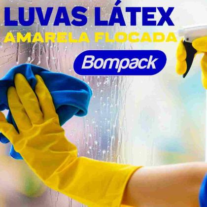 Imagem de Luvas Látex Amarela Flocada Flexível Elástica Multiuso - 1 Par (2 Luvas)