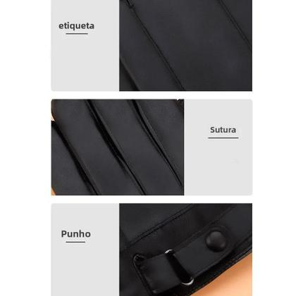 Imagem de Luvas Masculinas de Inverno Quentes - Couro PU, Tela Touch e Dedos Inteiros