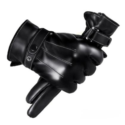 Imagem de Luvas Masculinas de Inverno Quentes - Couro PU, Tela Touch e Dedos Inteiros