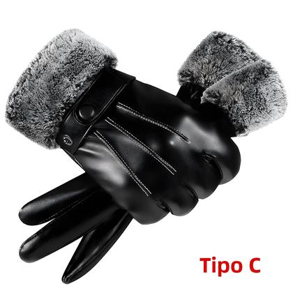 Imagem de Luvas Masculinas de Inverno Quentes - Couro PU, Tela Touch e Dedos Inteiros