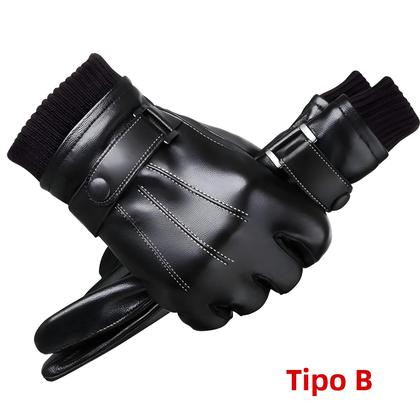 Imagem de Luvas Masculinas de Inverno Quentes - Couro PU, Tela Touch e Dedos Inteiros