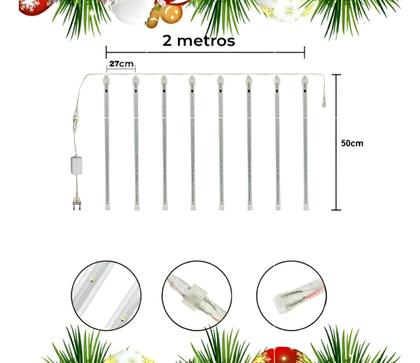 Imagem de Luz De Natal Pisca-pisca Meteoro Cascata 8 Tubos Led Bastão