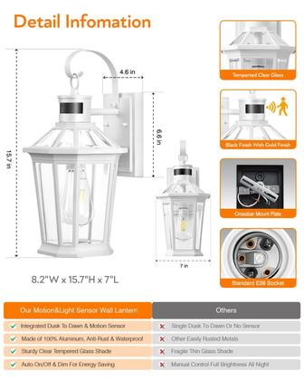 Imagem de Luz de parede externa VIANIS Motion Sensor de Alumínio Branco