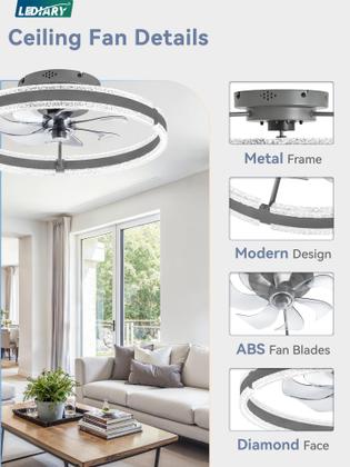 Imagem de Luz de ventilador de teto LEDIARY de 20" regulável 3000-6000K 6 velocidades