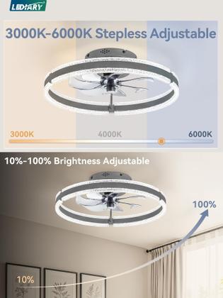 Imagem de Luz de ventilador de teto LEDIARY de 20" regulável 3000-6000K 6 velocidades