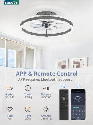 Imagem de Luz de ventilador de teto LEDIARY de 20" regulável 3000-6000K 6 velocidades