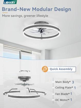 Imagem de Luz de ventilador de teto LEDIARY de 20" regulável 3000-6000K 6 velocidades