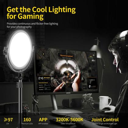 Imagem de Luz de vídeo LED GVM Desk Mount 10" redonda com difusor CRI 97+