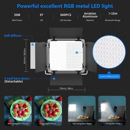 Imagem de Luz de vídeo LED Neewer 660 PRO RGB 50W com controle APP CRI 97+