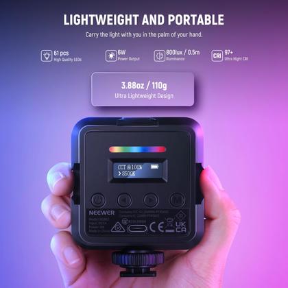Imagem de Luz de vídeo NEEWER RGB62 Magnetic RGB com controle de aplicativo, pacote com 2