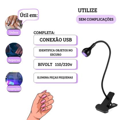 Imagem de luz led uv mini cabine lanterna clip de mesa secagem unha gel