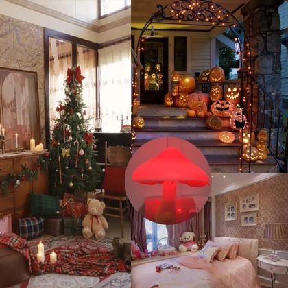 Imagem de Luz noturna AUSAYE, sensor LED em forma de cogumelo, pacote com 5 unidades, vermelho