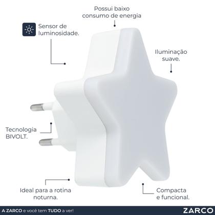 Imagem de Luz Noturna Estrela LED BUBA com Sensor Automático BIVOLT e Iluminação Suave para Bebê