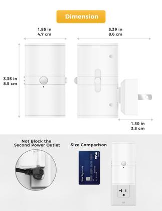 Imagem de Luz noturna L LOHAS Sensor de movimento LED 1W 100LM 3000K, pacote com 2