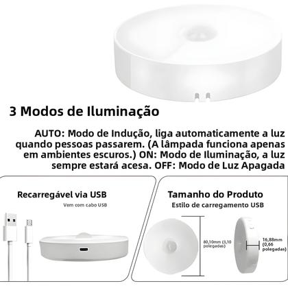 Imagem de Luz Noturna LED Com Sensor De Movimento Recarregável Por USB, 3 Cores, Pacote De 2-6 Para Armário,