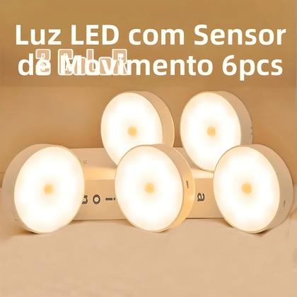 Imagem de Luz Noturna LED Com Sensor De Movimento Recarregável Por USB, 3 Cores, Pacote De 2-6 Para Armário,