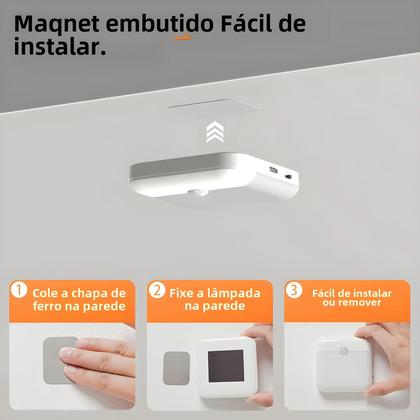 Imagem de Luz Noturna LED Com Sensor De Movimento USB Tipo-C Lâmpada Quadrada Para Quarto Cozinha Escada