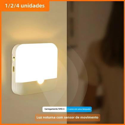 Imagem de Luz Noturna LED Com Sensor De Movimento USB Tipo-C Lâmpada Quadrada Para Quarto Cozinha Escada