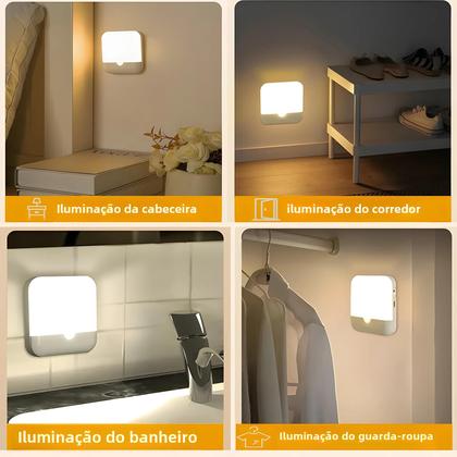Imagem de Luz Noturna LED Com Sensor De Movimento USB Tipo-C Lâmpada Quadrada Para Quarto Cozinha Escada