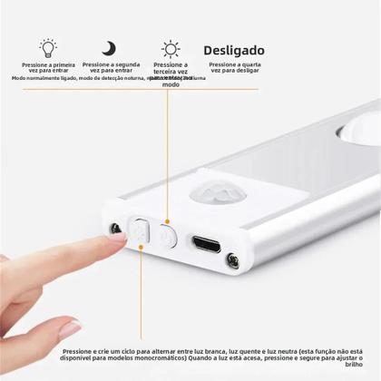 Imagem de Luz Noturna LED Ultra Fina Com Sensor De Movimento USB Sem Fio Para Armário De Cozinha Quarto