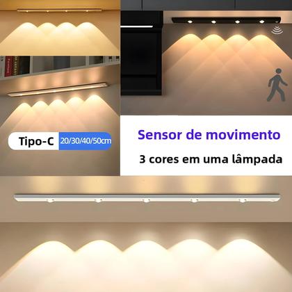 Imagem de Luz Noturna LED Ultra Fina Com Sensor De Movimento USB Sem Fio Para Armário De Cozinha Quarto