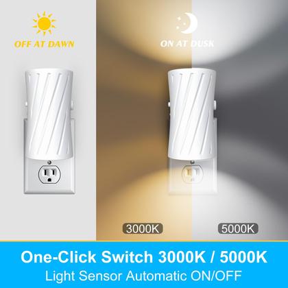 Imagem de Luz Noturna LED WSKVEZZA - Plug-in, 3000K/5000K, Sensor Crepuscular - Pacote com 2