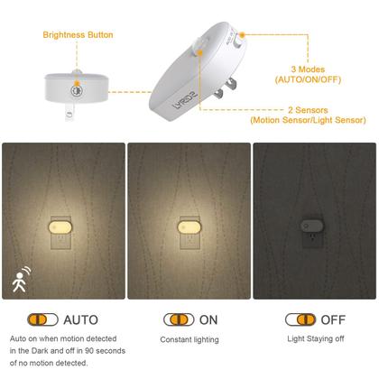Imagem de Luz noturna Lyridz Plug in com sensor de movimento 1-120LM, pacote com 6