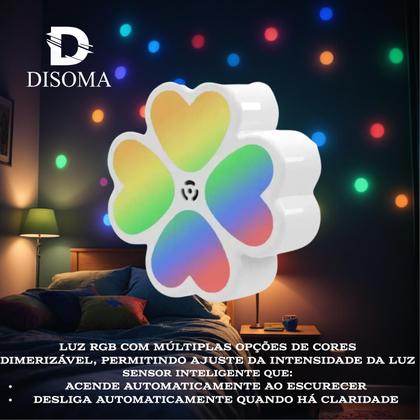 Imagem de Luz Noturna Trevo com Sensor, 9 Cores e Controle Touch  Qualitronix, Bivolt, Memória de Cor, 3 Níveis de Brilho, Plug de Tomada