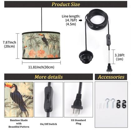 Imagem de Luz pendente Eoiips Bamboo Lâmpada suspensa de 4,5 m com interruptor