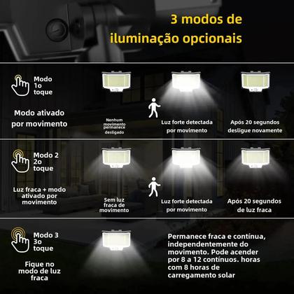 Imagem de Luz Solar de Parede com Sensor de Movimento - 318 LEDs Super Brilhantes - IP65 à Prova D'Água