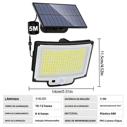 Imagem de Luz Solar Externa 106 318 LED IP65 À Prova d'Água Com Sensor De Movimento 3 Modos Holofotes