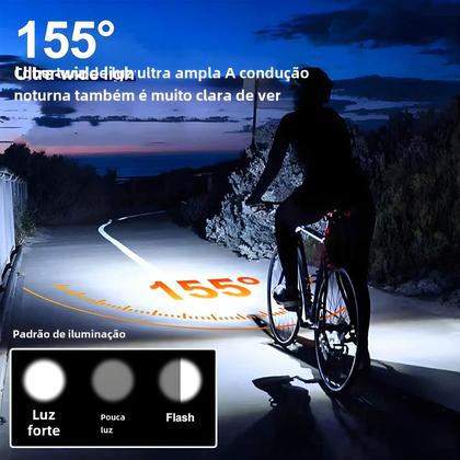 Imagem de Luz Solar Recarregável para Bicicleta com Buzina 120dB - Lanterna Frontal 1200mAh Tipo C