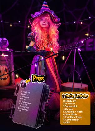 Imagem de Luzes de corda ao ar livre Brightown Halloween em roxo e laranja