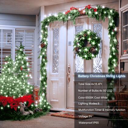 Imagem de Luzes de corda de Natal DealBeta, pacote com 4, 50 LED, 5 m, branco frio
