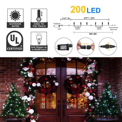 Imagem de Luzes de corda de Natal weillsnow 200 LED 20 m à prova d'água