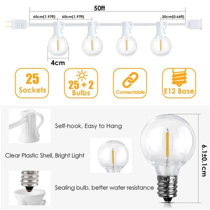Imagem de Luzes de corda externas Mlambert 15m G40 LED impermeável
