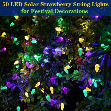 Imagem de Luzes de corda Huacenmy Solar C6 Strawberry 50 LED 8 modos